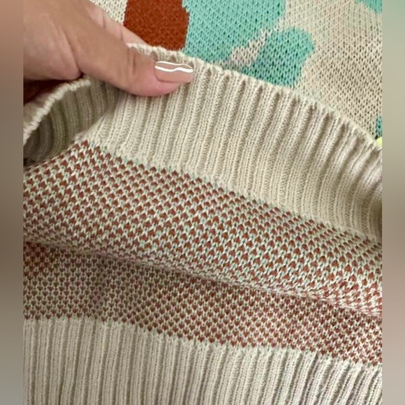 Knit Sleeveless Vest V-Neck Graphic Abstract Pattern Beige Oversized Loose Fit - Picture 10 of 11